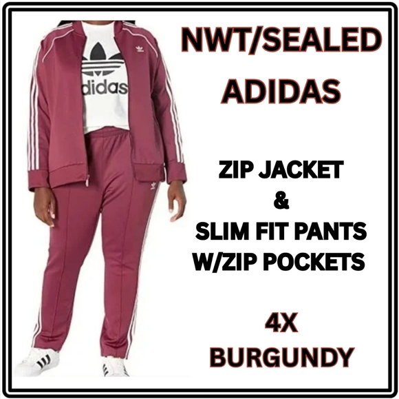 NWT / Adidas Burgundy Track Pants Set / 4X